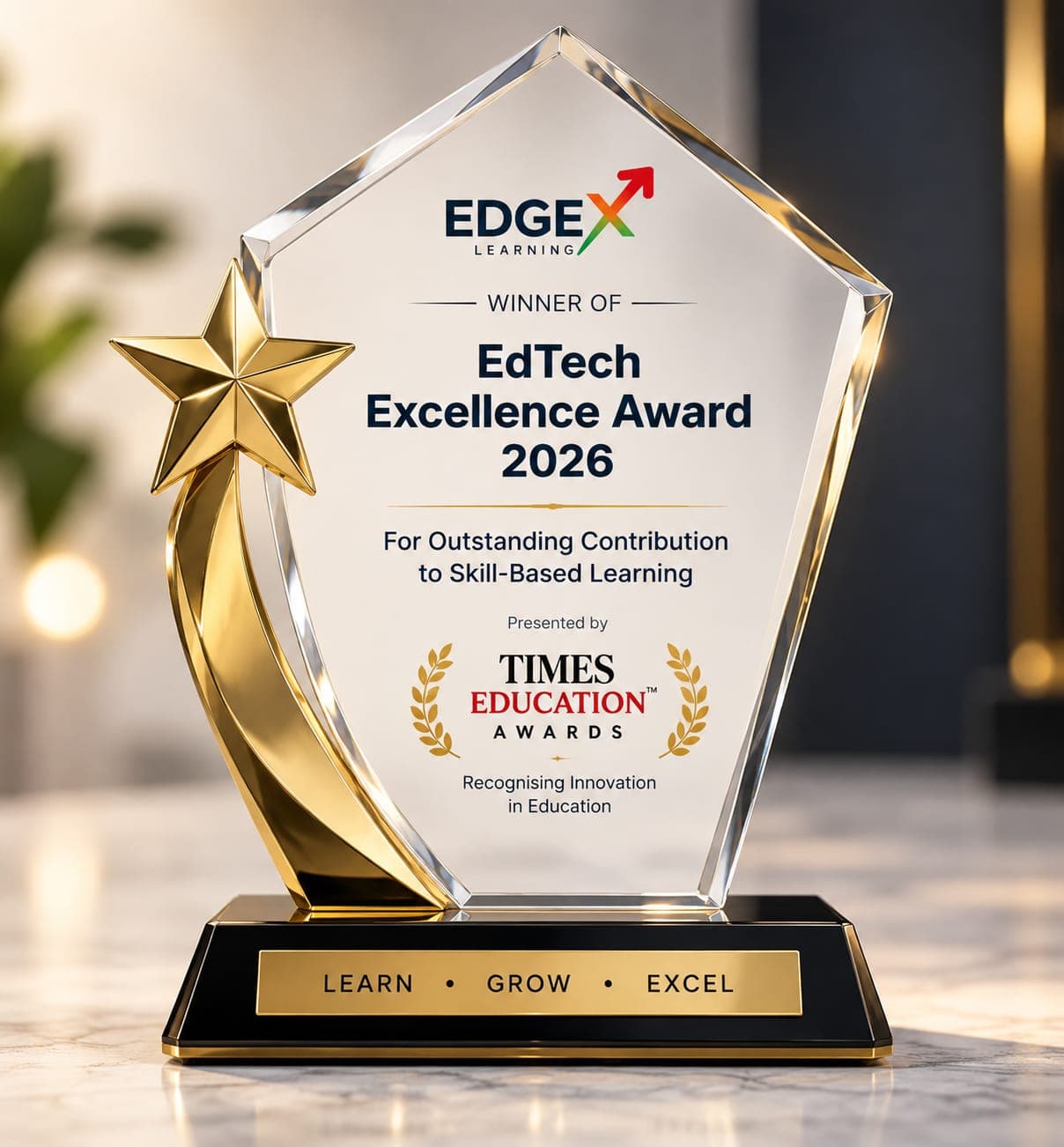 EdgeX Learning EdTech Excellence Award 2026 trophy presented by Times Education Awards